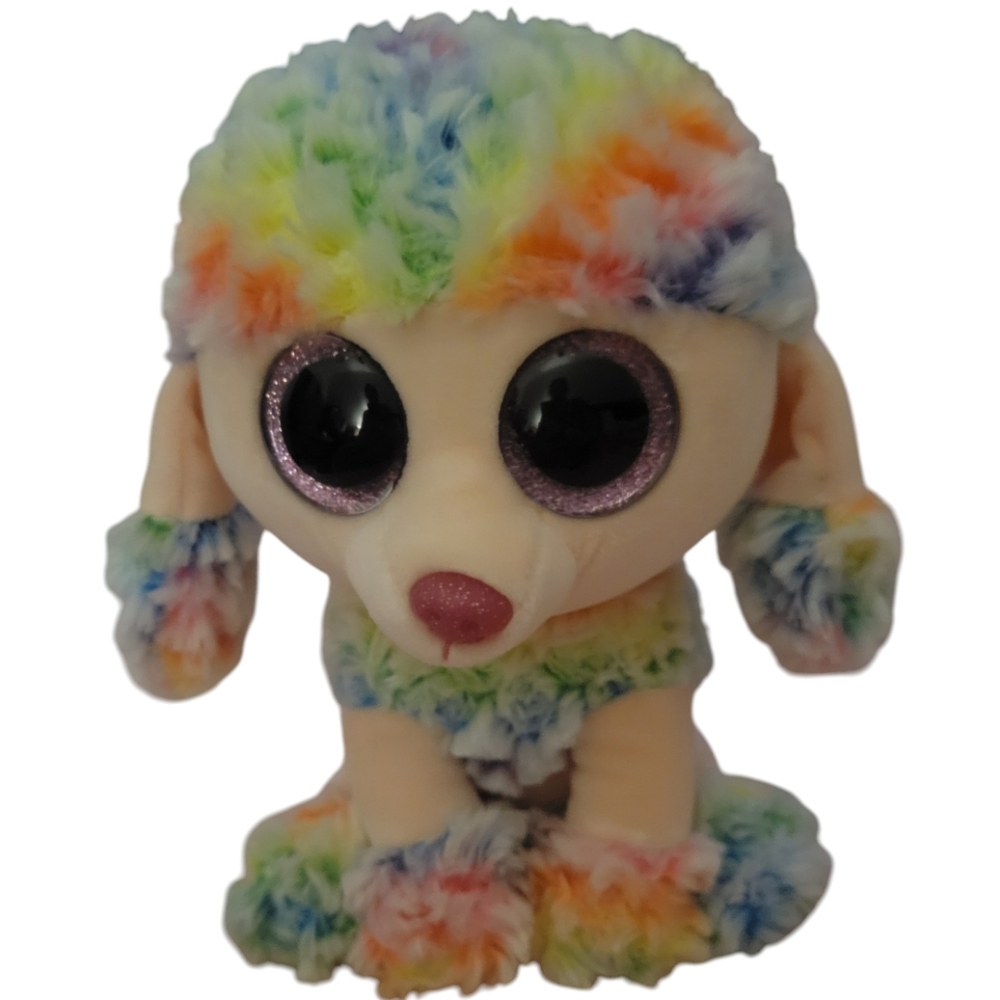 2017 Ty Beanie Boos Rainbow Toy Poodle With Pink Glittery Eyes 3+